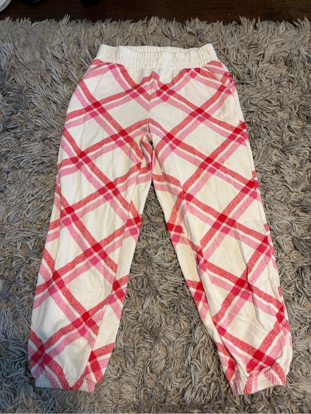 Colsie White Joggers with Pink Plaid Accents